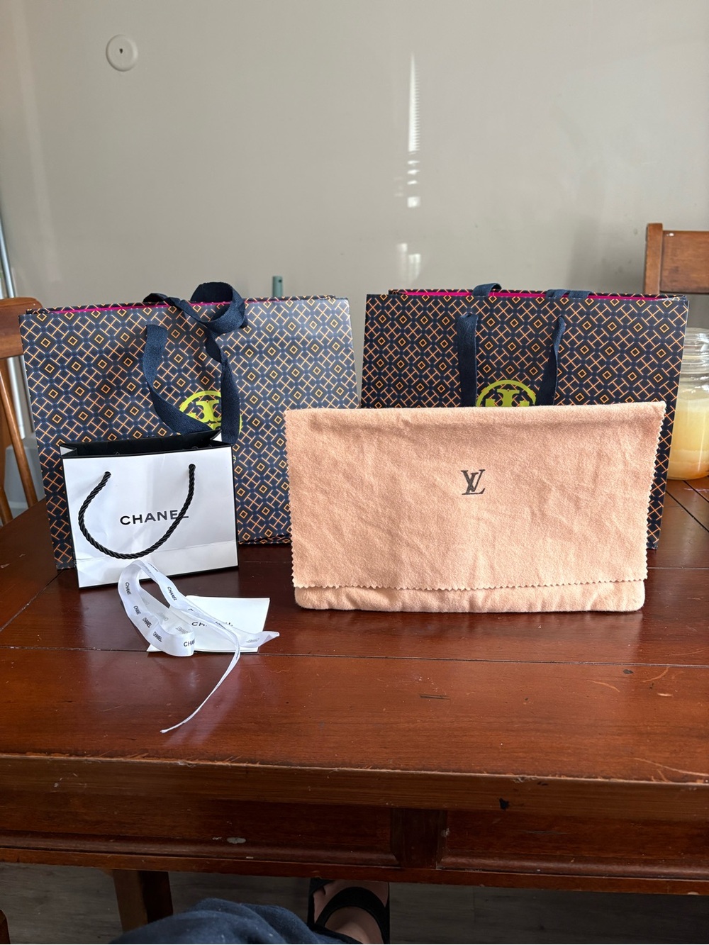 Louis Vuitton 11.5” by 7” fold over clutch/wallet Dust Bag, & 3 gift bag bundle